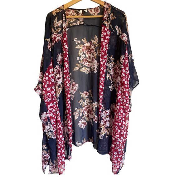 CATO Size 22/24W Mixed Print Floral Sheer Kimono Wrap Swim Cover Up Bohemian Boh - Picture 1 of 5